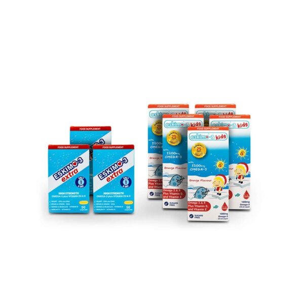 Family Omega-3 and Vitamin D Bundle 2 Orange for 2 adults and 3 kids